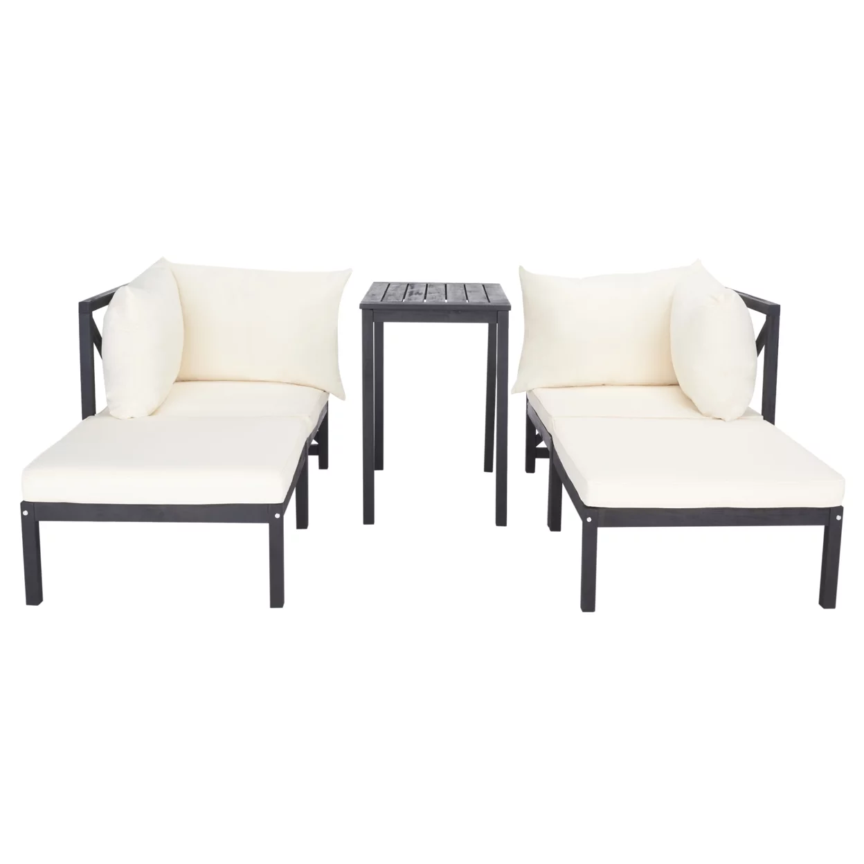 SAFAVIEH Ronson Outdoor Patio 5 Pc Chat Set, Dark Slate Grey/Beige - Curated Treasures Market