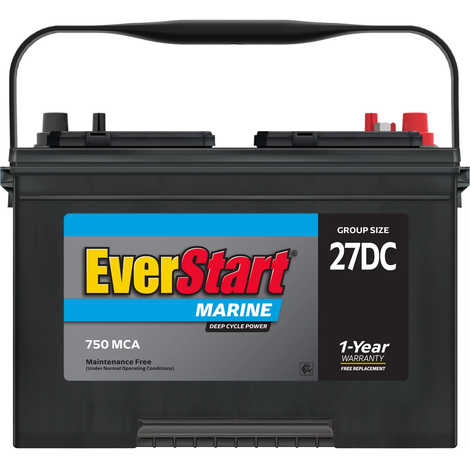 EverStart Lead Acid Marine & RV Deep Cycle Battery, Group Size 27DC 12 Volt, 740 MCA
