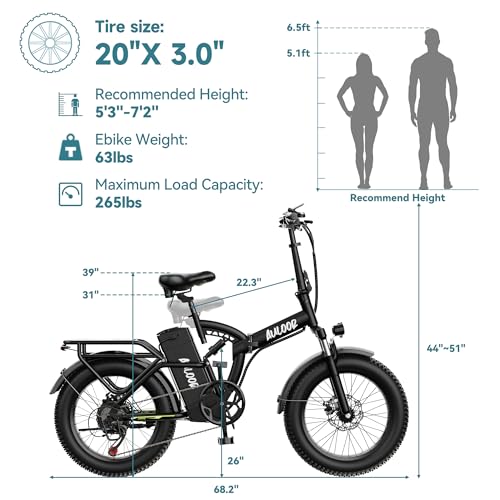 1000W Folding Electric Bike,48V 20AH Removable Battery E Bike,30+MPH,80 Miles Max Range Electric Bike for Adults,20" Fat Tire Foldable ebike