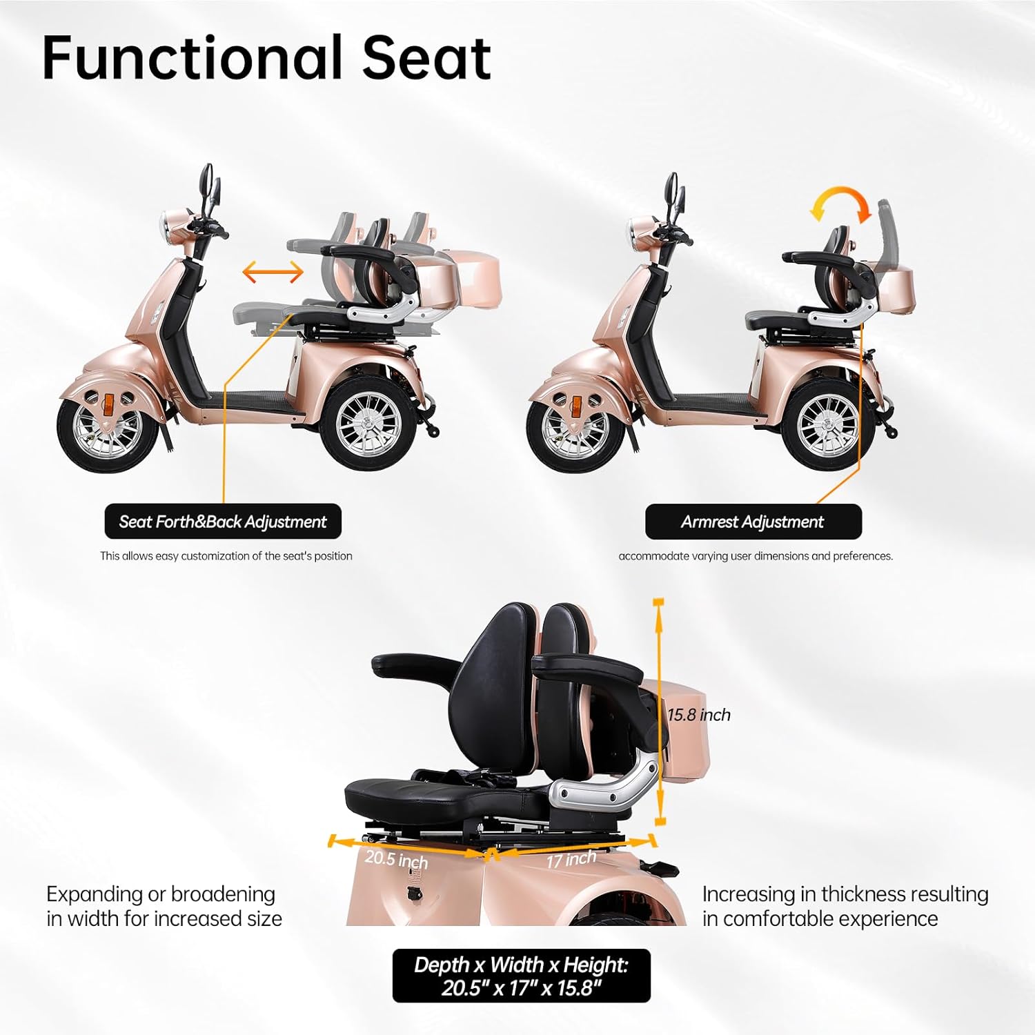 800W Heavy Duty 4 Wheel Mobility Scooters for Seniors & Adults 500lbs Capacity, Powered Mobility Scooters with 3-Speed Control & USB Charger Port