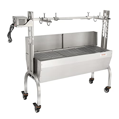 VEVOR Stainless Steel Rotisserie Grill, BBQ Whole Pig Lamb Goat Charcoal Spit Grill, Electric 50W Motor BBQ Hog Rotisserie Roaster