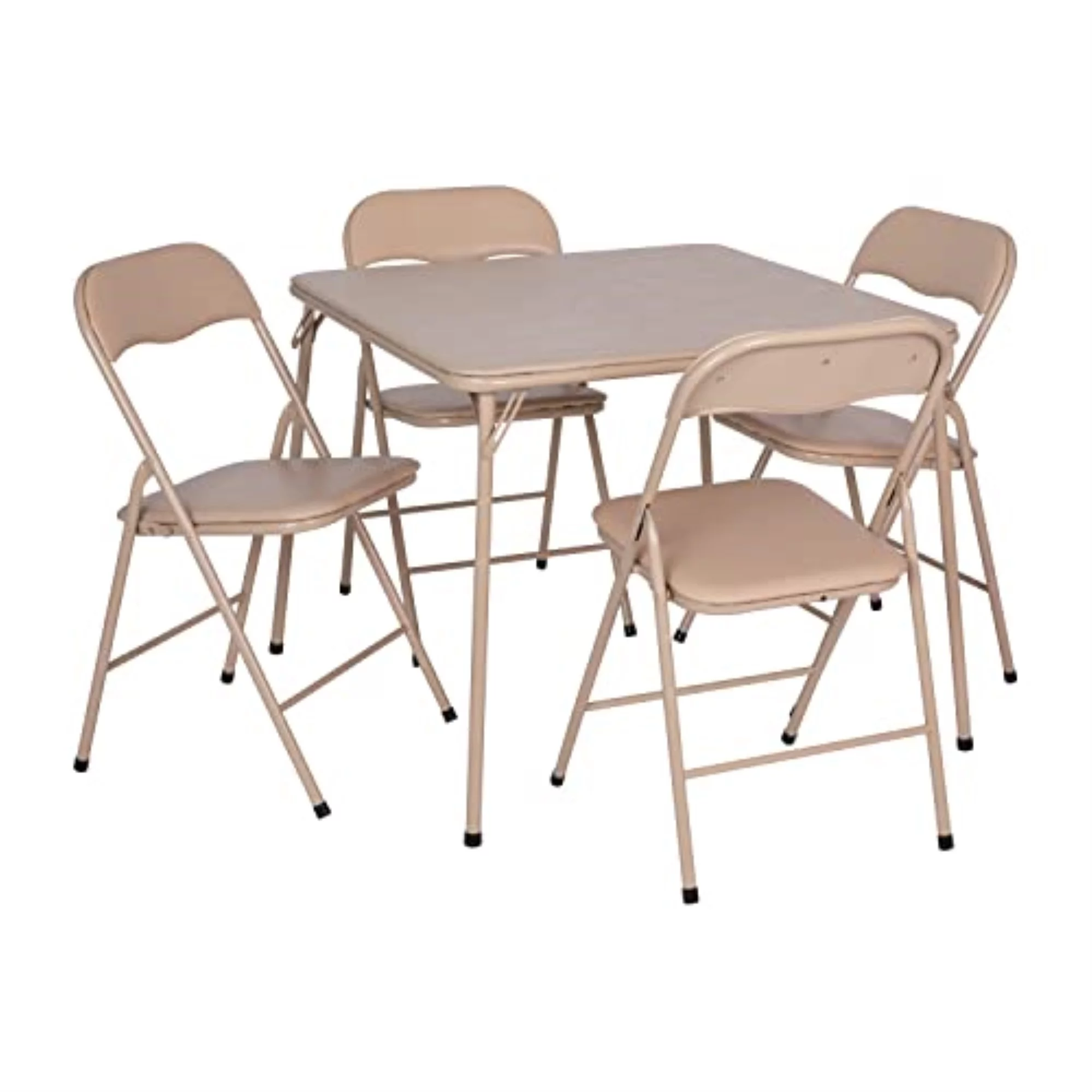 Flash Furniture Madison Vinyl 5-Pcs Folding Game Table and Chair Set, Tan