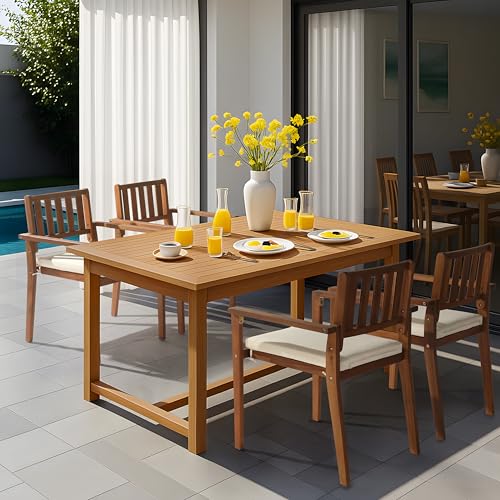 Outvita Stackable Patio Dining Chairs Set of 4, Durable Acacia Wood Outdoor Chairs with Removeable Cushions and Comfortable Armrests for Porch