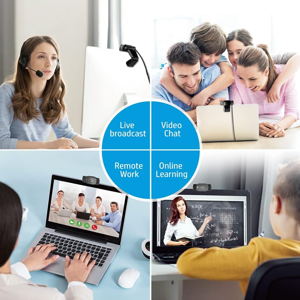 HP W200 Webcam, 720P HD, UVC Plug and Play, Built-in Microphone