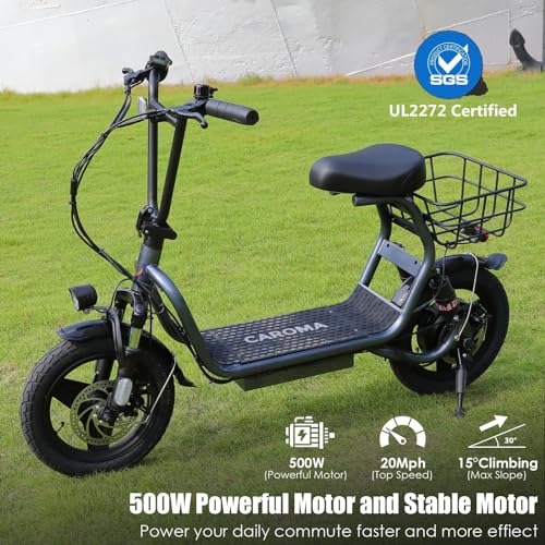 Caroma Peak 500W/800W/1200W Electric Scooter with Seat for Adults,up to 30 Miles&20MPH, 14" Fat Tire