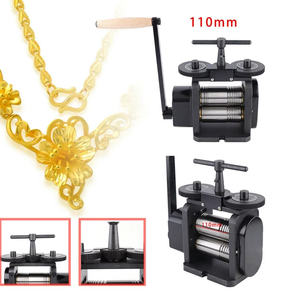 Fichiouy Jewelry Rolling Mill Machine 110mm Manual Combination Rolling Mill Square Line Flat Semi-Circular Press Rolling Mill Jewelry Marking Tools