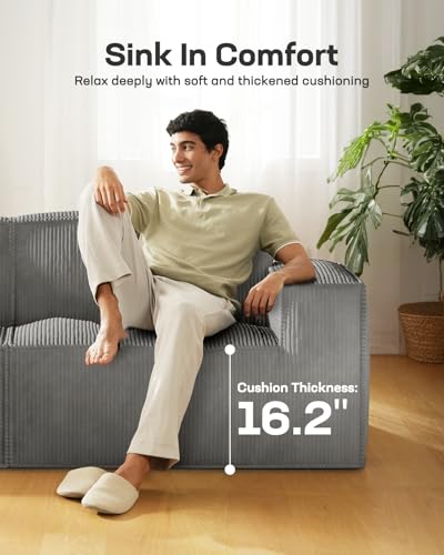 Marsail 142" Oversized Deep U Shaped Modular Sofa, Corduroy Cloud Couches with Deep Seats and High-Back Design