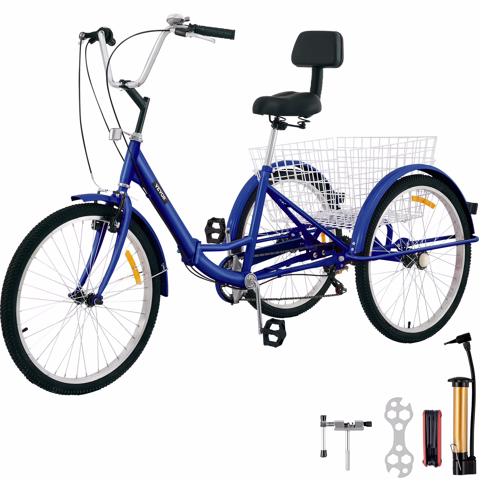 VEVOR Foldable Tricycle 26" Wheels, 7-Speed Trike, 3 Wheels Colorful Bike with Basket