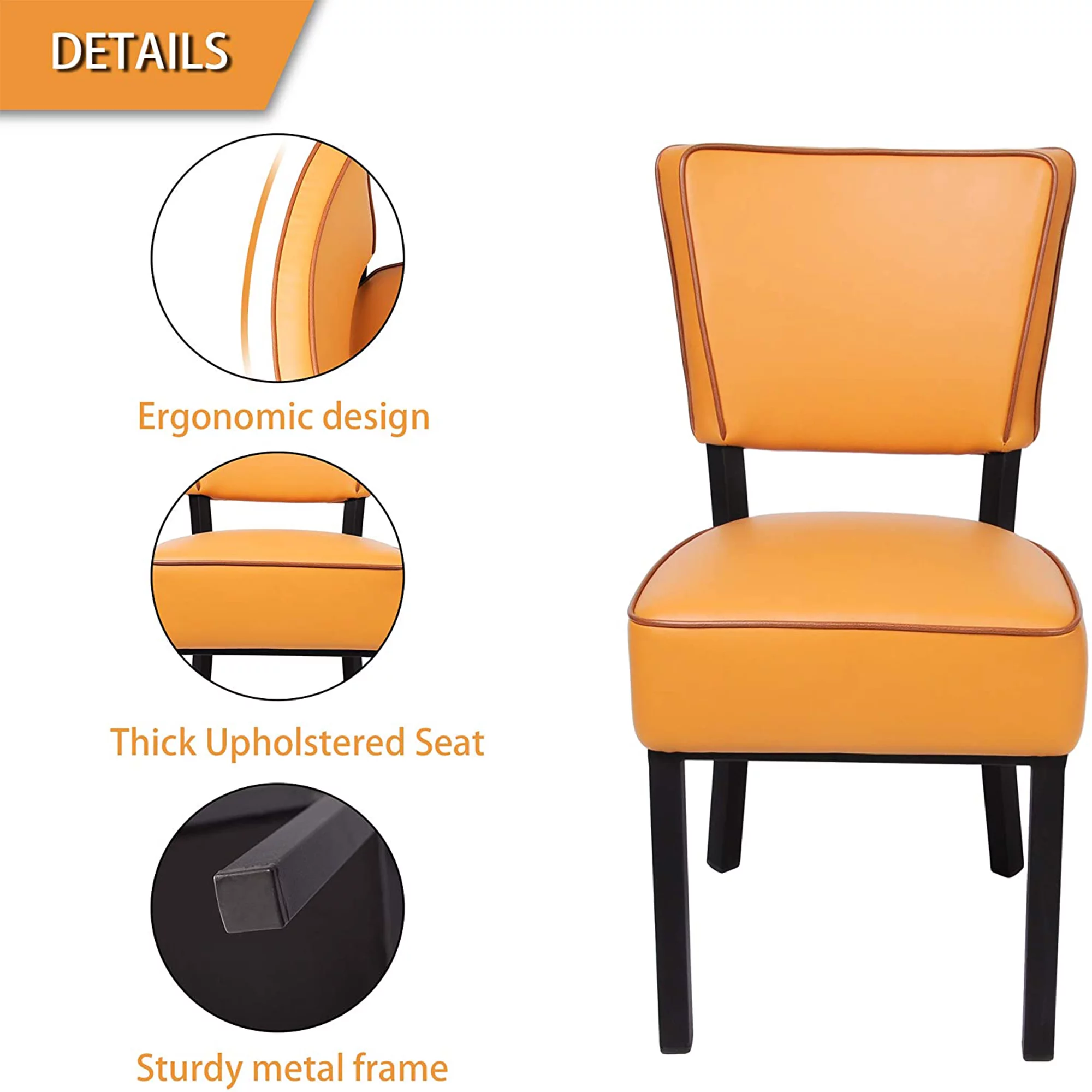 KARMAS PRODUCT Kitchen Dining Chairs Set of 2 Modern Classic Leather Side Chair for Dining Room Cafe Bedroom, Orange