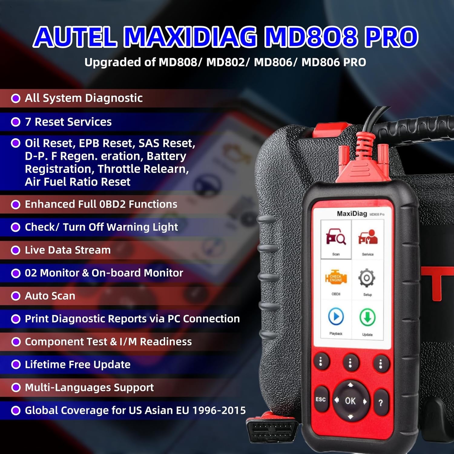 Autel OBD2 Scanner MaxiDiag MD808 Pro, All System Diagnostic Scan Tool, Upgraded of MaxiCheck Pro/ MD808/ MD806 Pro/ MD802