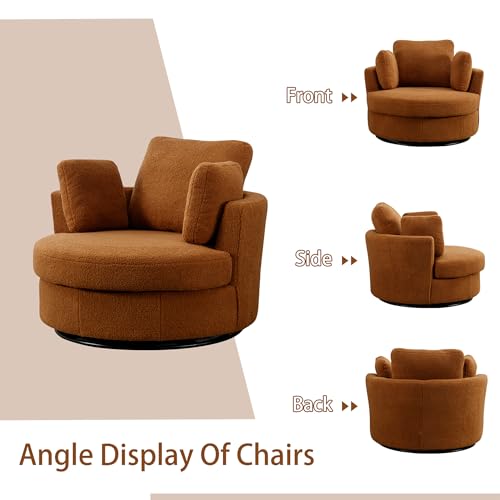 Chifee & Vingol 42.2" Oversized Swivel Accent Chair Round Barrel Chair,Chenille,Beige