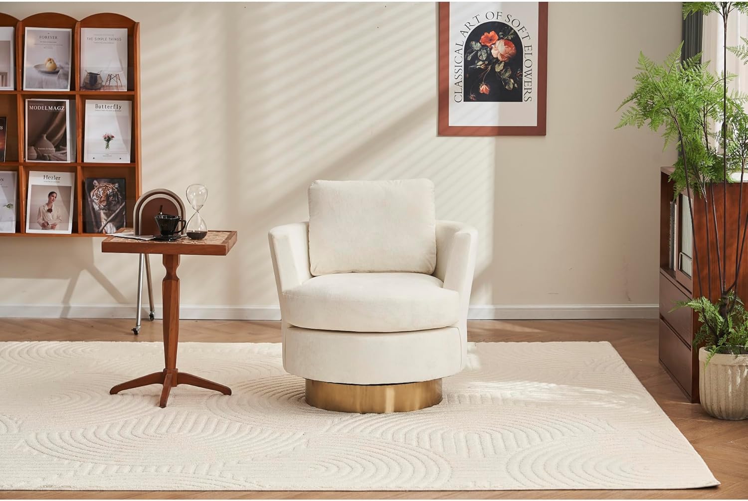 Velvet Swivel Barrel Chair, Swivel Accent Chairs Armchair for Living Room, Reading Chairs for Bedroom Comfy