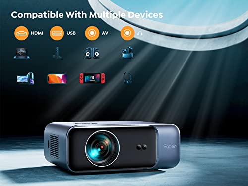 [Auto Focus] YABER Pro V9 4K Projector with WiFi 6 and Bluetooth 5.2, 500 ANSI Native 1080P Outdoor Movie Projector, Auto 6D Keystone & 50% Zoom