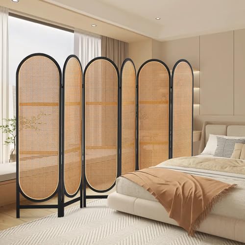 3 Panel Room Dividers and Folding Privacy Screens, Hand-Made Rattan Room Divider with Bi-Directional Hinge