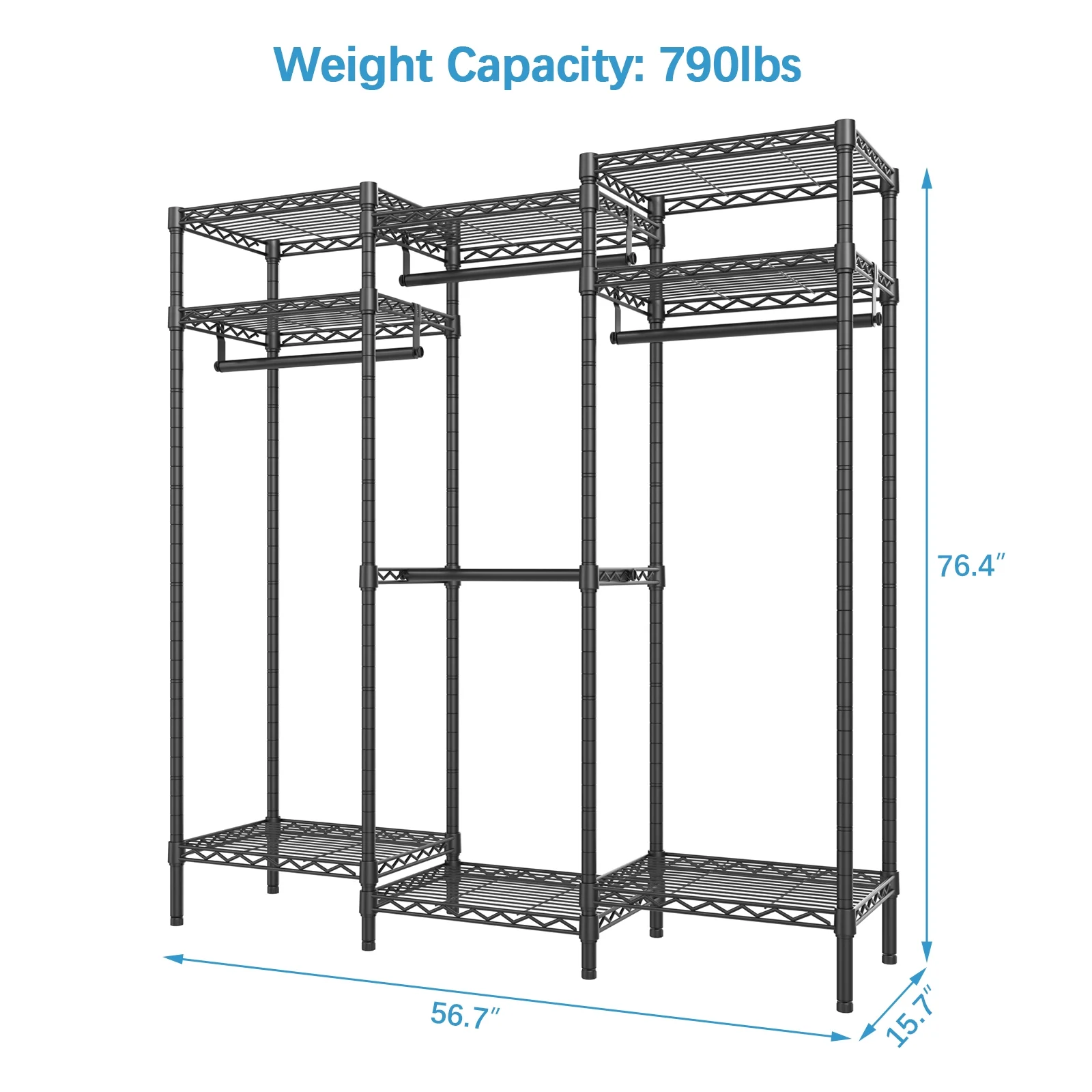 VIPEK V5i Garment Rack Bedroom Armoires Freestanding Closet Organizer, Portable Wardrobe Closet Heavy Duty Clothing Rack, Black (Medium)