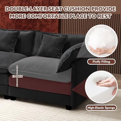 Ihanherry 111.4" U Shaped Modern Cloud Sofa Modular Sectional Couch with 2 Ottoman, 5-Seat Chenille Deep Seat Sofa with Pillow for Living Room