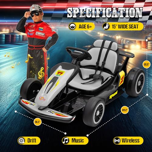 24V Electric Go Kart for Kids, Crazy Drift Cart with 400W Motors, EVA Tires, Max Speed 8.1 MPH, Music, Wireless