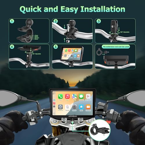 722 7-Inch Motorcycle GPS Navigation System with Apple CarPlay & Android Auto, Waterproof Touchscreen, Bluetooth, IP67 Waterproof for Motorbike