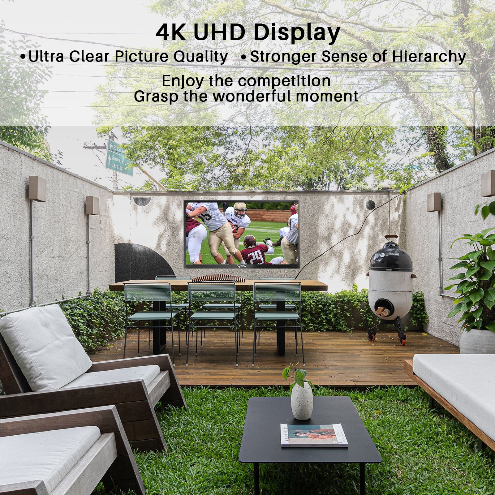 Sylvox 43 inch Outdoor TV Partial Sun 1000 Nits 4K LED Waterproof TV Anti Glare Outdoor Smart TV (Deck Series)