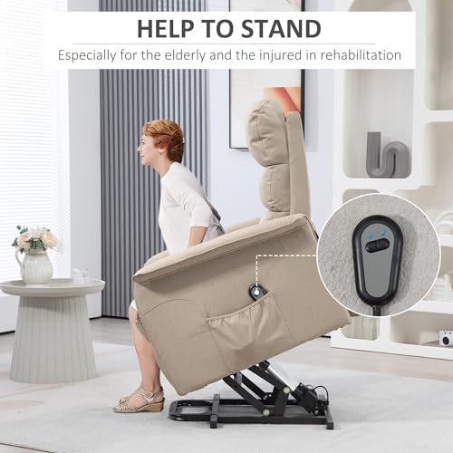 HOMCOM Power Lift Recliner Chair for Elderly, Easy Assembly, Fabric Lift Chair for Adults, Recliner Sofa with Remote Control