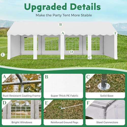 EROMMY 20x50FT White Party Tent, Heavy Duty Outdoor Event Canopy with Removable Sidewalls, Roll-Up Doors and Storage Bags