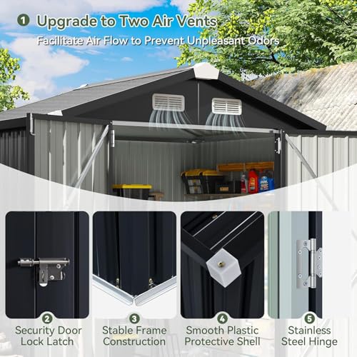 Aoxun 6.2x4 FT Shed Outdoor Storage Shed Metal Garden Shed with Lockable Doors & Slooping Roof Tool Shed Bike Shed for Backyard, Patio