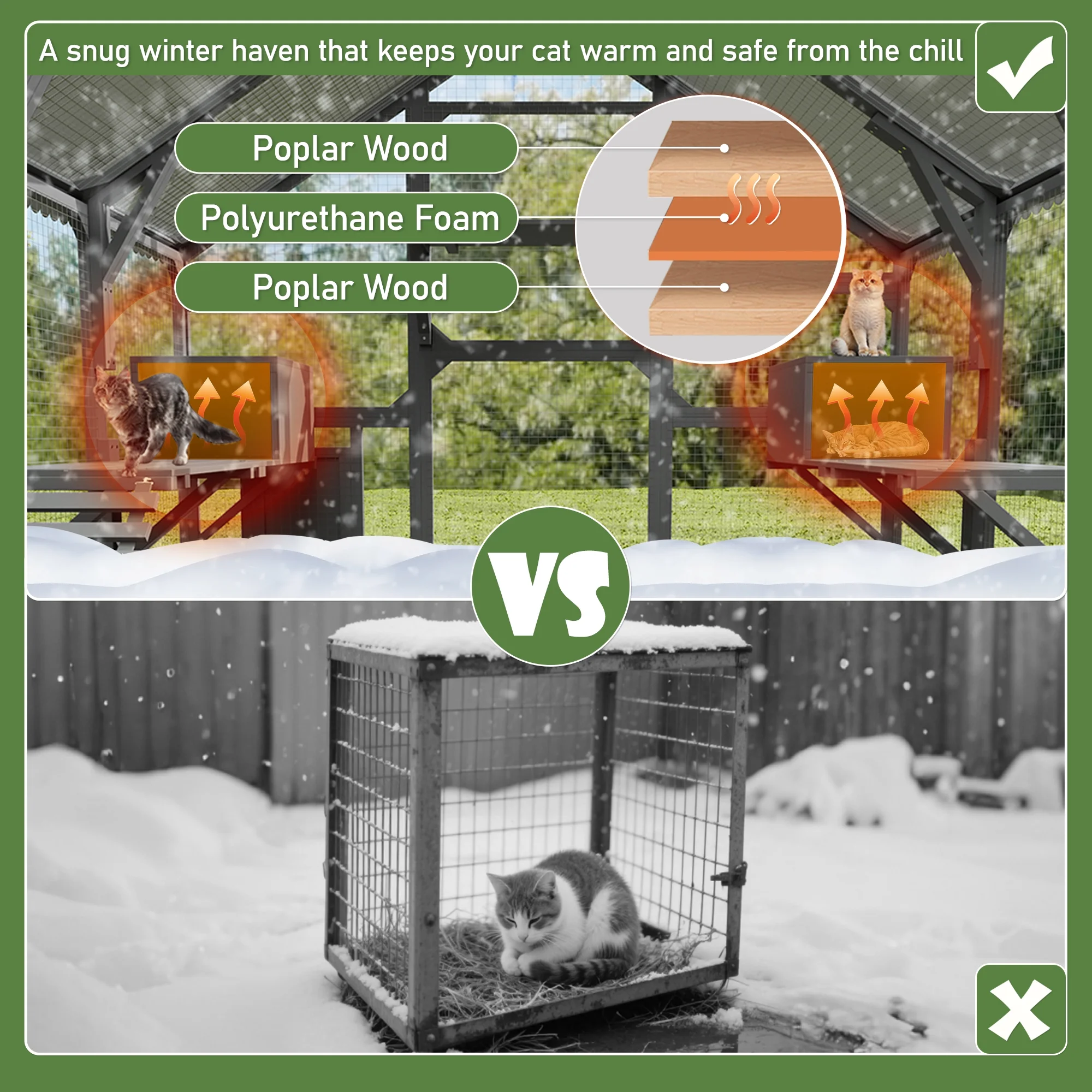 Montary Catio Outdoor Cat Enclosure with Window Access, 4-Tier Cat House with Wheels, Waterproof Roof &amp; Resting Box, Large Gray Cage
