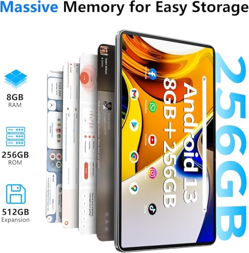 Android Tablet 12 Inch with 8GB RAM 256GB ROM, Octa-Core 2.0Ghz Processor, 2000 * 1200 FHD IPS Touch Screen, 5MP+13MP Dual Camera, 8000mAh Battery