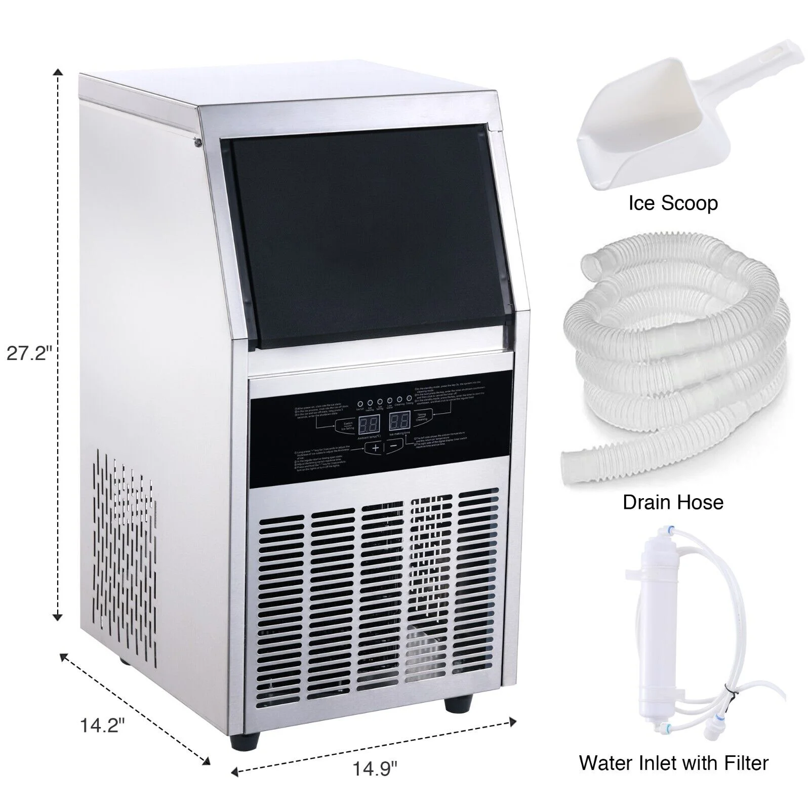 Commercial Ice Maker 90lb Stainless Steel Bar Restaurant Built-in Cube Machine