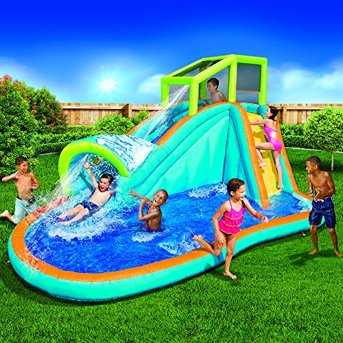 Inflatable Water Slide - Huge Kids Pool (14 Feet Long by 8 Feet High) with Built in Sprinkler Wave and Water Wall