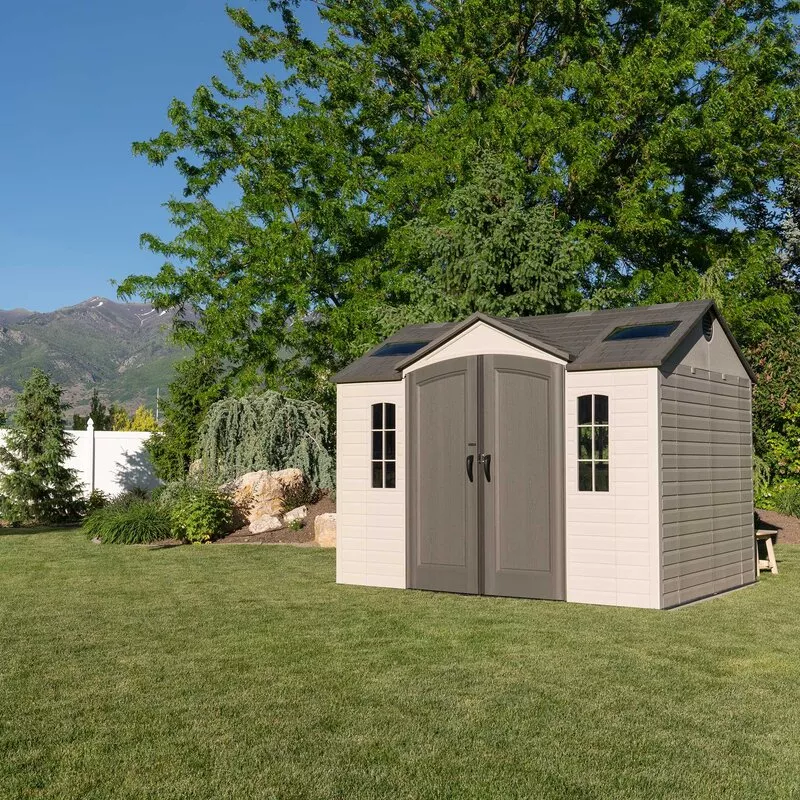 Plastic storage shed 10 ft wide X 8 ft deep; A clearance sale