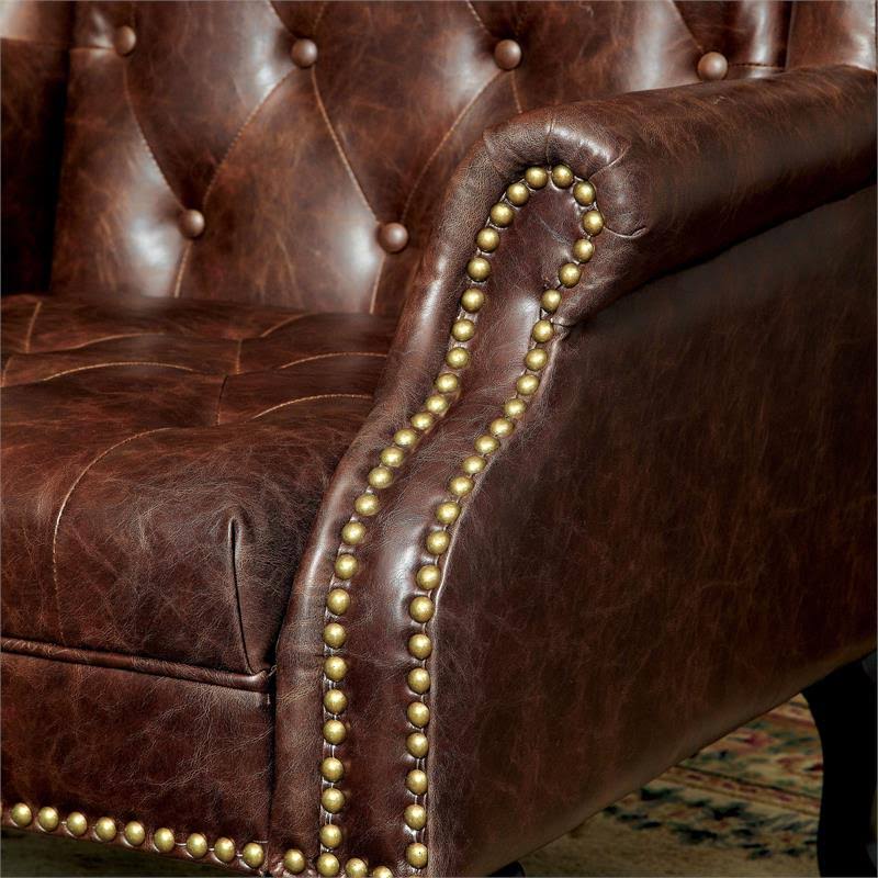 Furniture of America Ardell Faux Leather Tufted Accent Chair in Brown