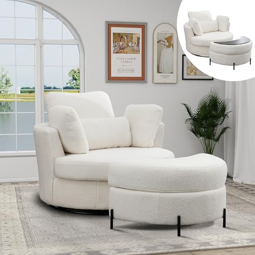 Chifee & Vingol 42.2" Oversized Swivel Accent Chair Round Barrel Chair,Chenille,Beige