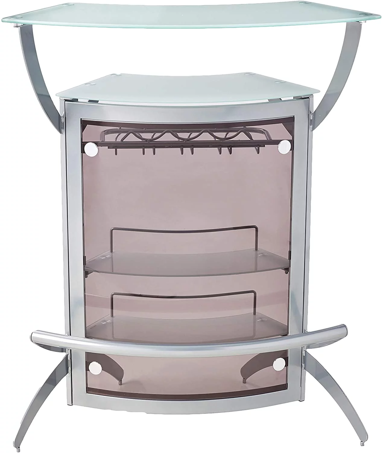 Dallas 2-shelf Home Bar Silver and Frosted Glass