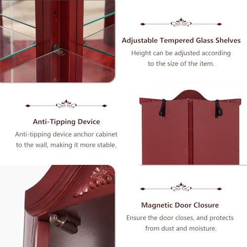 Dolonm Corner Curio Cabinet, Corner Display Cabinet, Curio Cabinet with Doors, Adjustable Shelves, Light (Included), Corner Liquor Cabinets