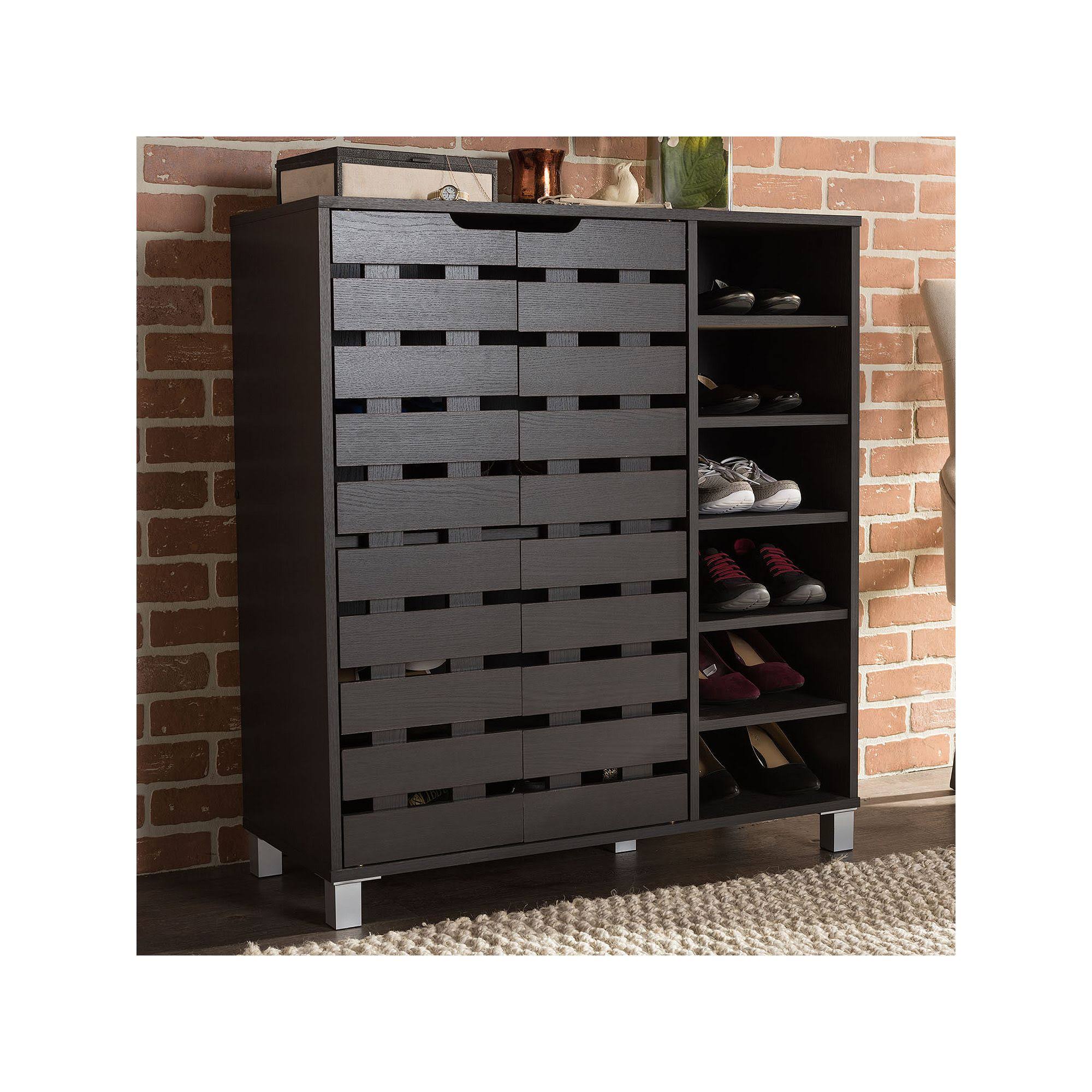 Baxton Studio Shirley 2 Door Shoe Cabinet, Dark Brown