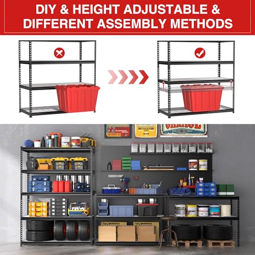WORKPRO 5-Tier Metal Shelving Unit, 48”W x 24”D x 72”H, Heavy Duty Adjustable Storage Rack, 4000 lbs Load Capacity (Total), for Garage, Basement