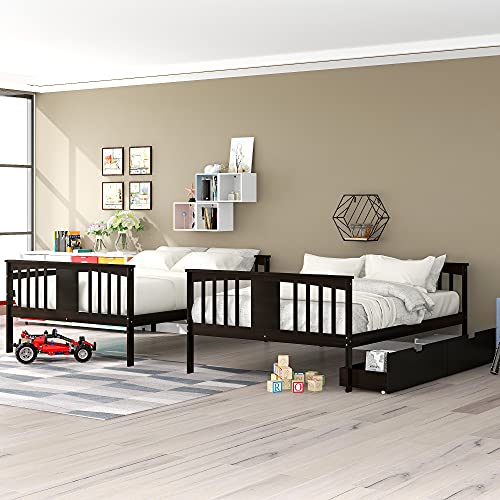 SOFTSEA Twin Over Full Bunk Bed with Slide, Solid Wood Bunk Beds with Stairs for Kids