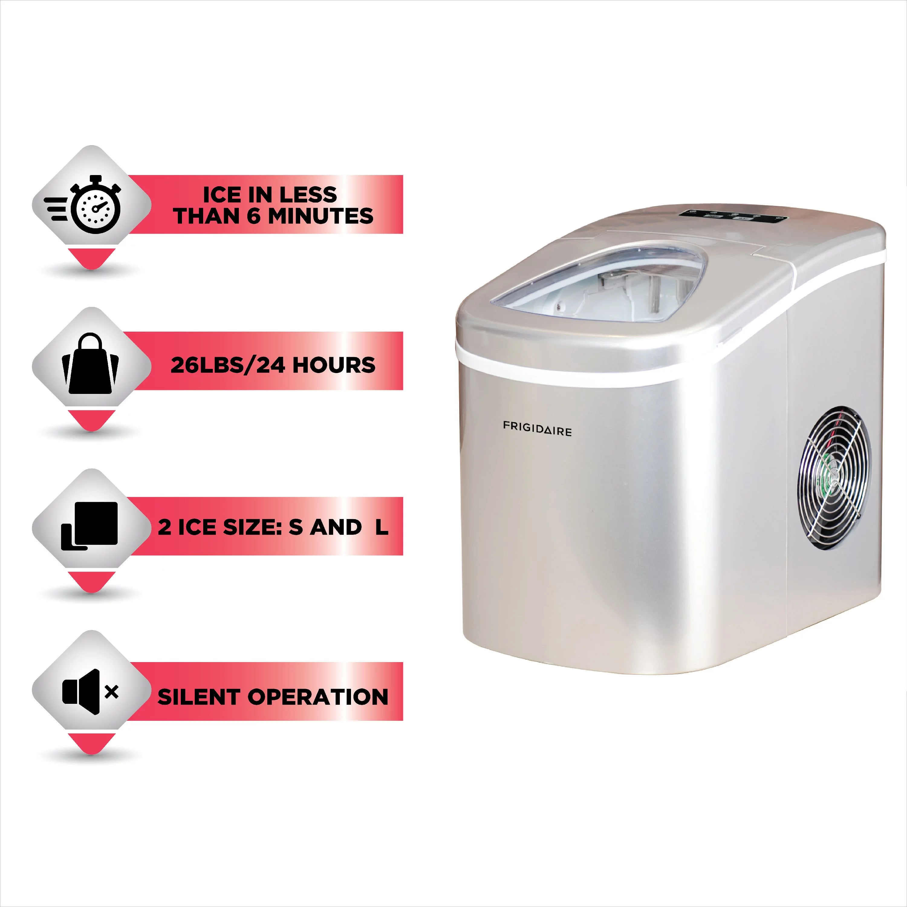Frigidaire 26lbs. Portable Countertop Ice Maker (Ice Bullets)- Silver