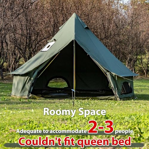 Cotton Canvas Bell Tent with Stove Jack, Roomy Yurt for Family Glamping Camping, 4 Season Tent with Zipped Removable Floor
