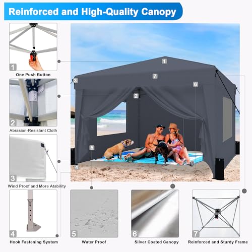 SANWAY 10x10 Pop Up Canopy Tent with Sidewalls x 4 &ndash; Easy Setup Canopy Tent, Waterproof, UV-Resistant