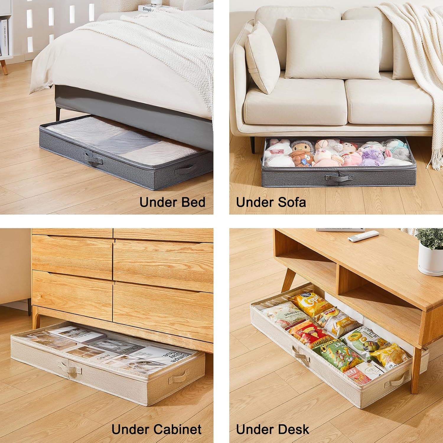 3 Pack Under Bed Storage Containers, Low Profile Underbed Shoes and Clothes Storage Organizer with Sturdy Sidewalls/Bottom, Large Dorm Storage Bins