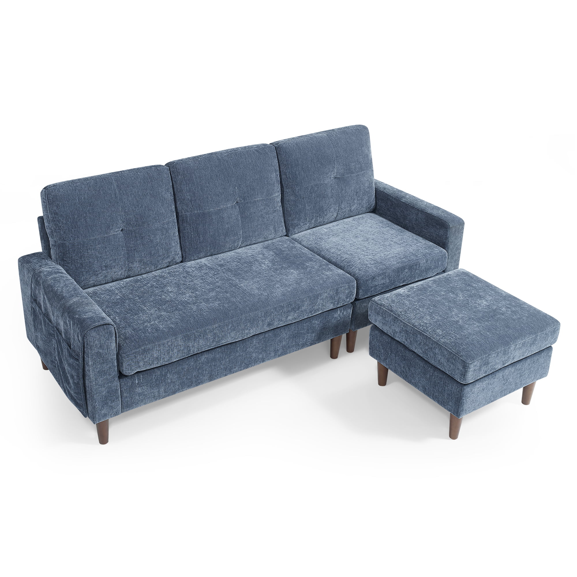 80" Convertible Sectional Sofa Couch, 3 Seats L-shape Sofa with Removable Cushions and Pocket, Rubber Wood Legs, Navy Chenille