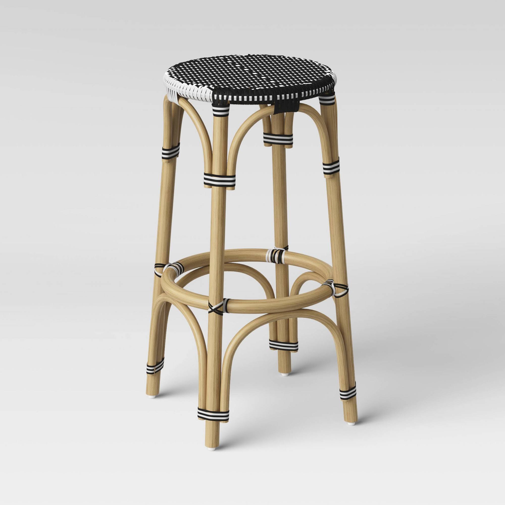 Perry Rattan Backless Woven Barstool Black/White - Threshold