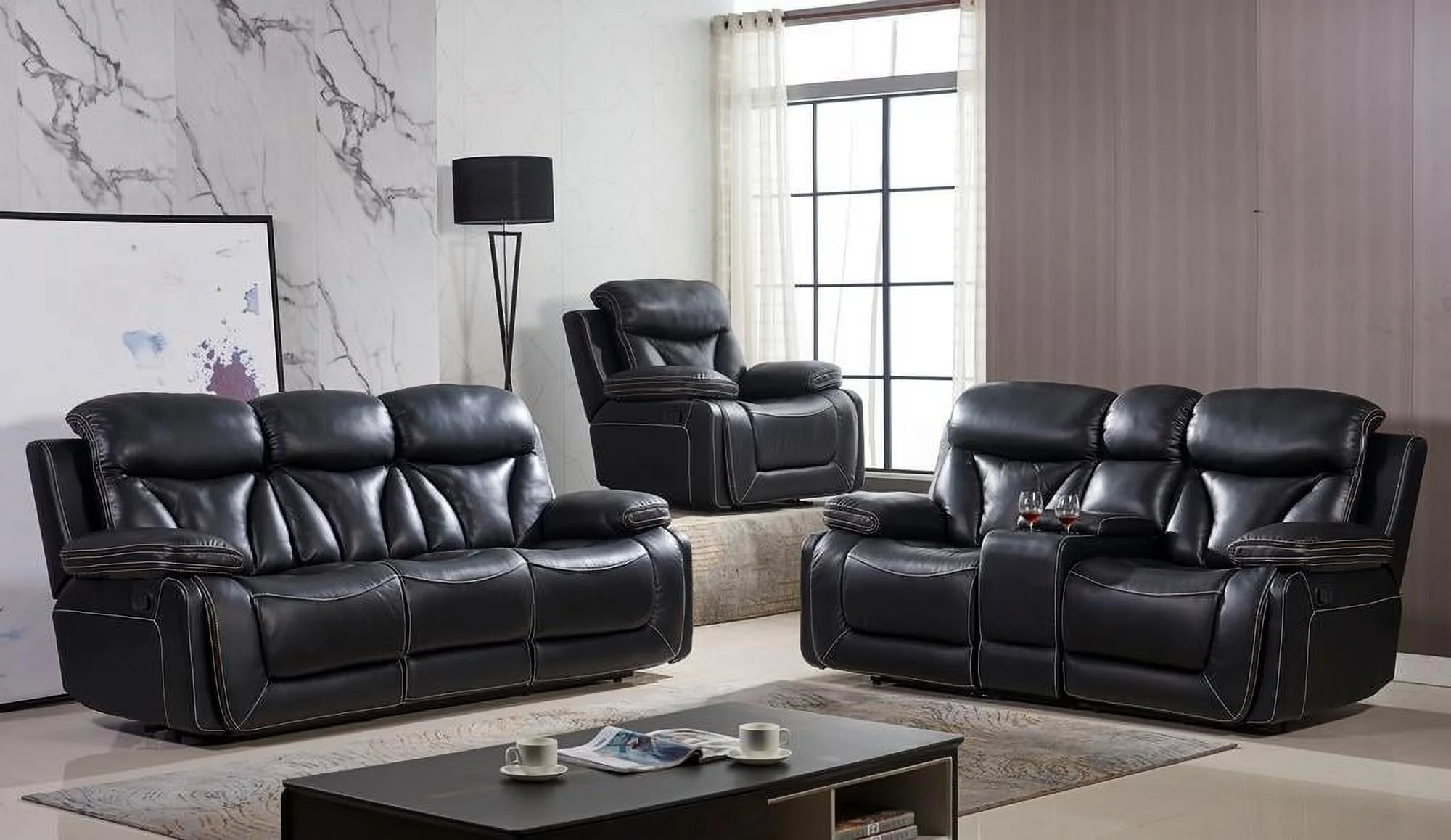 Contemporary Dark Brown Leather Match Reclining Sofa McFerran SF3100