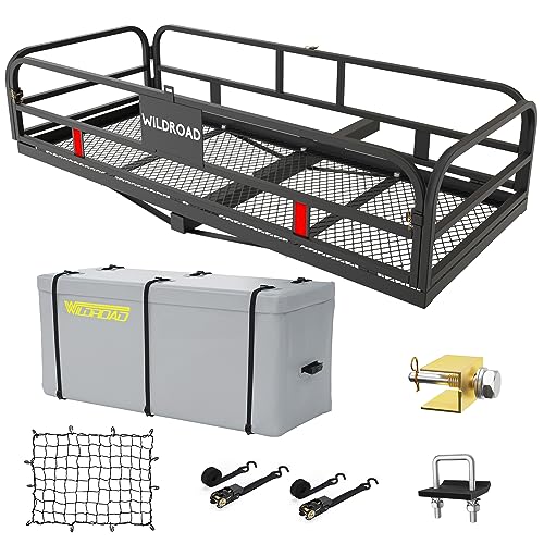 Wildroad Hitch Cargo Carrier 500 LBS Capacity Vehicle Trailer Baskets 60" x 24" x 14" Fits 2" Receiver with Waterproof Cargo Bag, Cargo Net