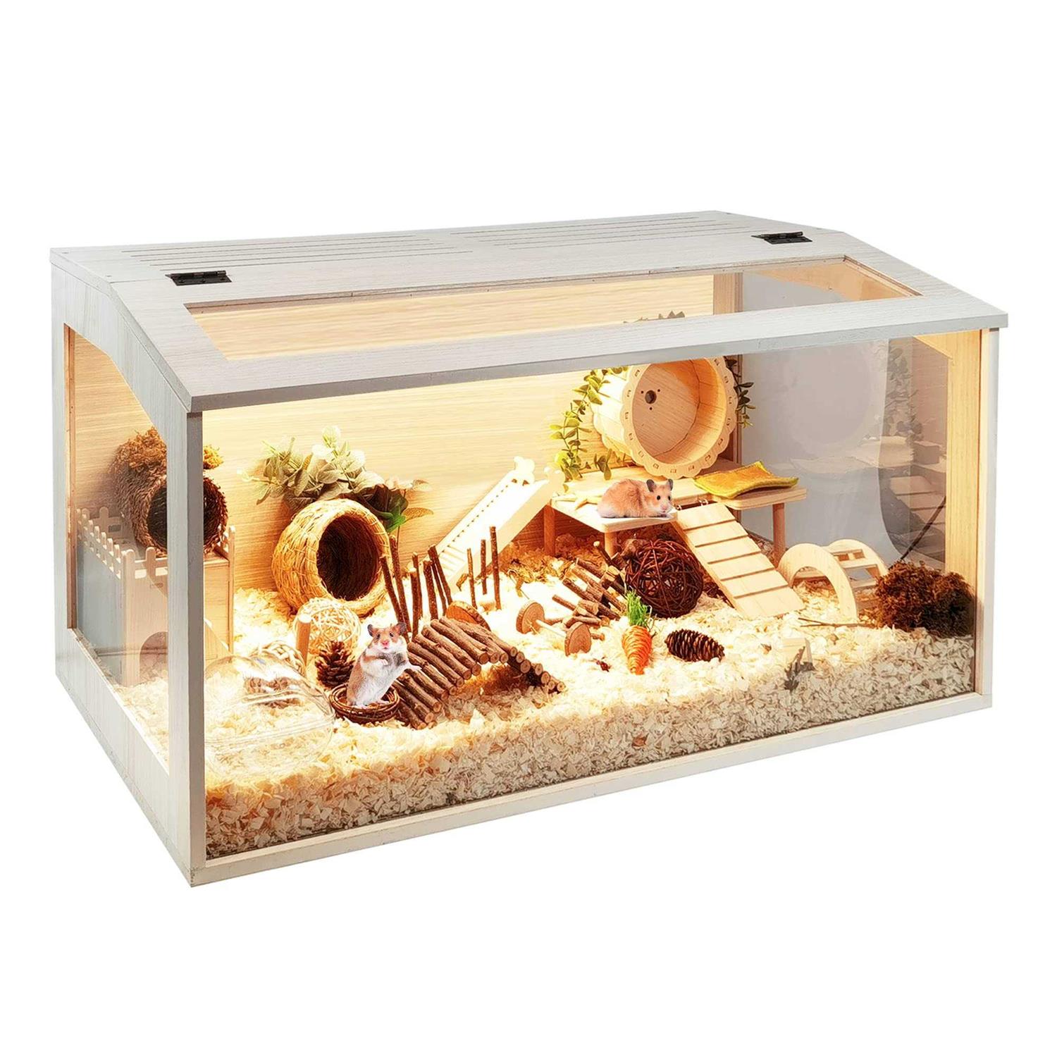 Prolee Hamster Cage Wooden Mice and Rat Habitat Openable Top with Acrylic Sheets Solid Built