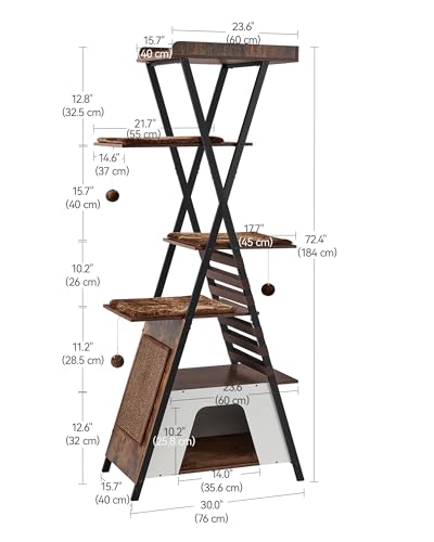 FourFurPets 72.4" Modern Cat Tower for Indoor Cats - Multi-Level Condo With Caves, Tall Tree With Scratching Board, Wooden Tower With Large Perch
