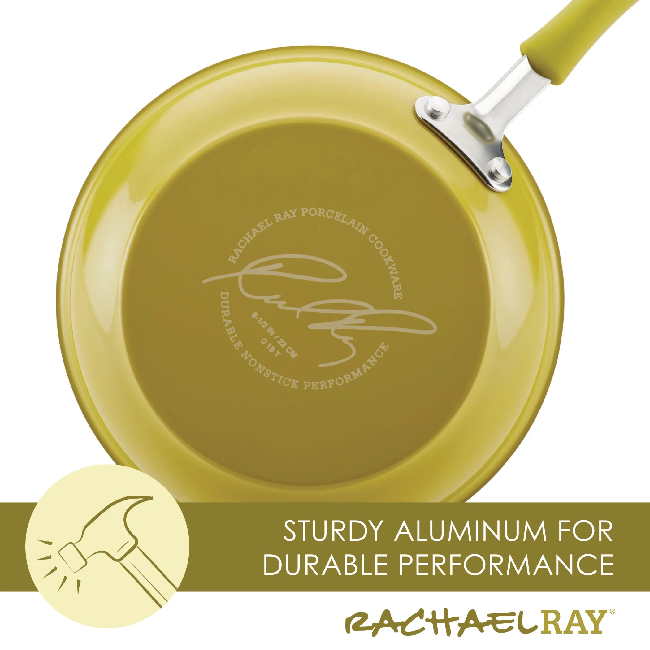 Rachael Ray 12 Piece Cucina Hard Porcelain Enamel Nonstick Pots and Pans, Lemongrass Green