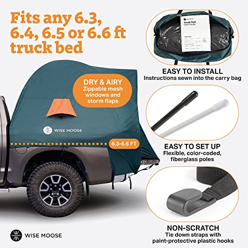 WISE MOOSE Truck Bed Tent - Fits 6.2-6.5 ft Truck Tents for Camping, Waterproof & Windproof Pickup Truck Tent 6.5 Foot Bed